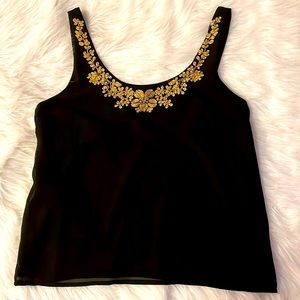 Forever 21 Contemporary black sleeveless top gold embroidery size small SM S F21